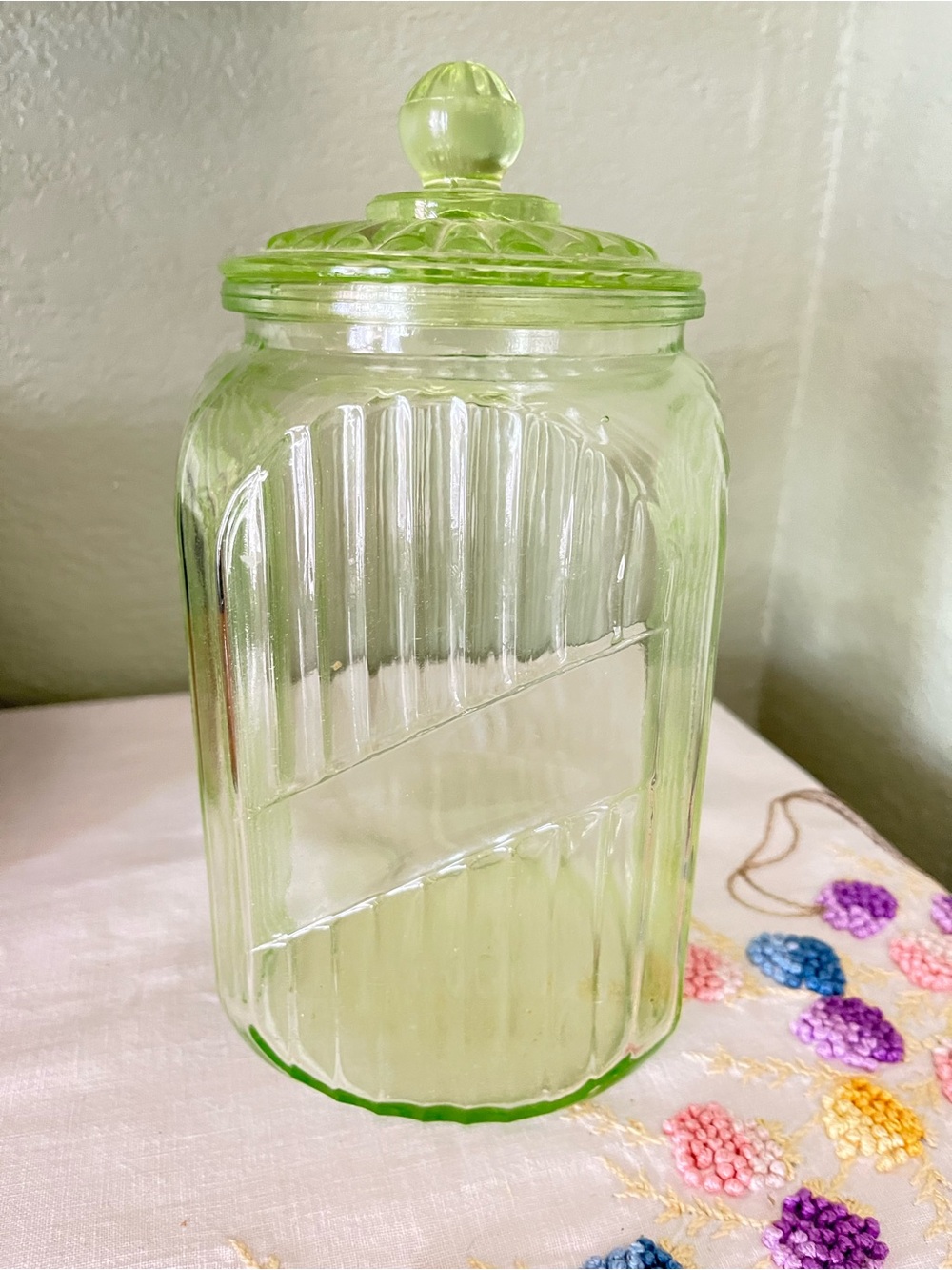 Vintage Hoosier Green Ribbed Sugar Canister – UV Reactive